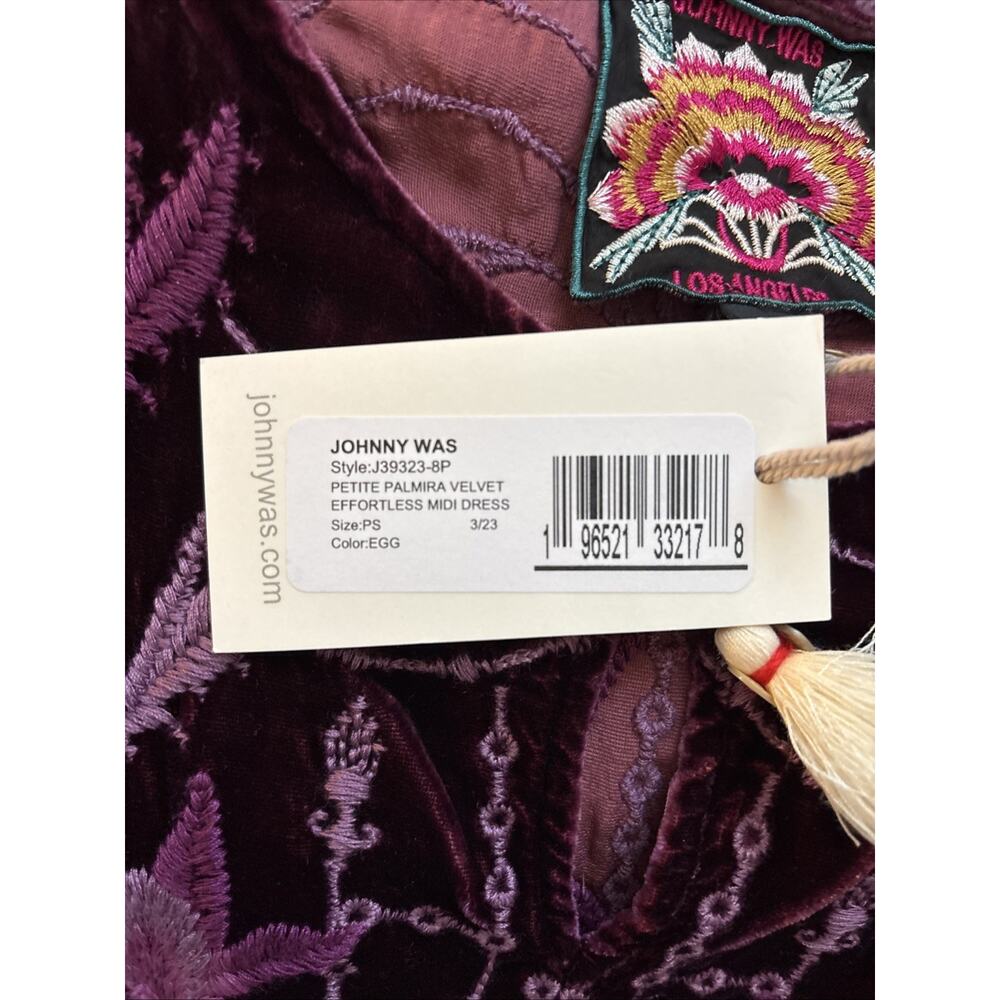 NEW Johnny Was Palmira Velvet Midi Dress Womens Petite Small (6-8) Purple Boho - Picture 8 of 9